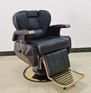 Sillón de Barbería Hidráulico Resistente, de Cuero Sintético, Reclinable, con Reposapiés Ajustable y Base Redonda, para Salón de Belleza o Barbería Comercial - Product Image 1