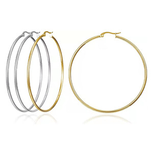 Boucles <span class=keywords><strong>d</strong></span>'Oreilles Tendance en Acier Inoxydable Plaqué Or 18 Carats Légères Hypoallergéniques, Grandes Créoles Ouvertes Bijoux - Product Image 2