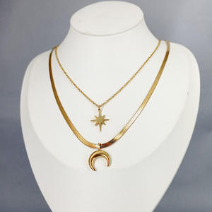 <span class=keywords><strong>Collier</strong></span> pendentif double couche en acier inoxydable Nouvelle <span class=keywords><strong>Lune</strong></span> & Étoile pour femme, livraison DDP, tendance, chaîne serpent, bijoux avec chaîne à maillons - Product Image 4