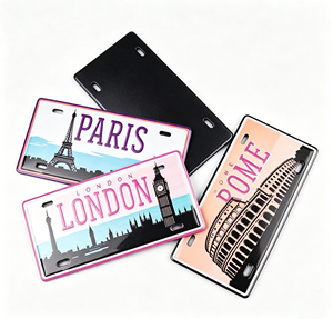 Aimant de réfrigérateur personnalisé avec nom de ville Paris Londres <span class=keywords><strong>Rome</strong></span>, plaque d'immatriculation, en aluminium, souvenir de voyage, OEM pour boutique de cadeaux - Product Image 1