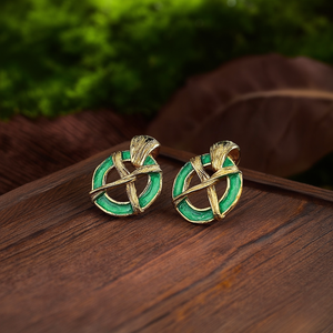 Pendientes de Moda con Diseño Circular en Acero Inoxidable 316L con Baño de Oro PVD y Esmalte Verde - Product Image 3
