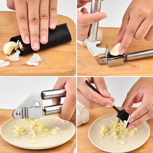 Ensemble de presse-ail en acier inoxydable, hachoir manuel avec brosse et couvercle de protection pour usage en cuisine - Product Image 3