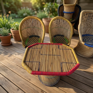 BS INTERNATIONAL Chaise d'entrée de chambre à coucher en bambou et bois, design contemporain, avec revêtement en cuir amovible, faite à la main - Product Image 6