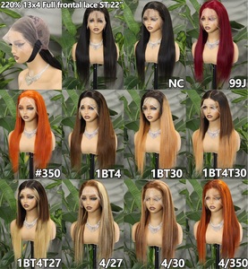 Orange # Perruques de cheveux humains lisses et colorées à 220 % de densité, 350 cm, avec grande dentelle frontale 13x4, longues perruques en cheveux naturels - Product Image 4