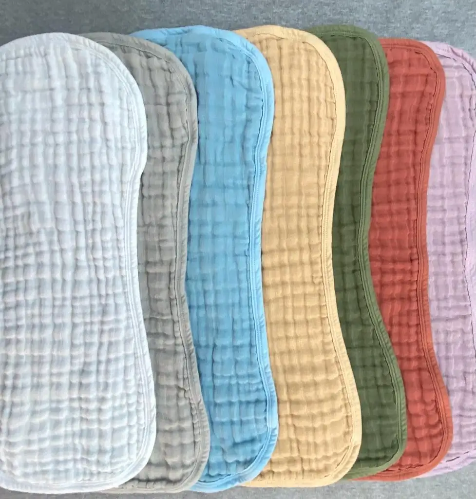 Kualitas tinggi 100% katun organik 6 lapis warna Solid Super lembut Bib dan kain Muslin kain sendawa handuk untuk bayi