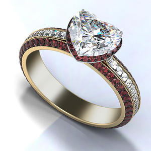 Anello di fidanzamento F523 con diamante taglio a cuore, in oro massiccio 18 carati con pavé, gioiello raffinato da donna - Product Image 3