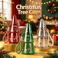 Bouteille d'eau en plastique en forme de sapin de Noël, 500 ml, réutilisable, sans BPA, avec paille, pour cadeaux de Noël