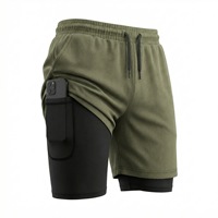 Shorts de sport pour hommes transfrontaliers, colorés, en polyester, double couche, 2-en-1, séchage rapide, taille haute, avec poches, pour fitness et activités de plein air