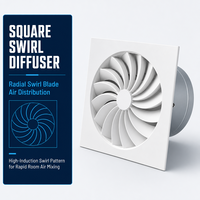 Diffuseur d'air en acier inoxydable à tourbillon, grille de ventilation carrée pour plafond avec sortie d'air réglable, économie d'énergie pour les systèmes HVAC scolaires