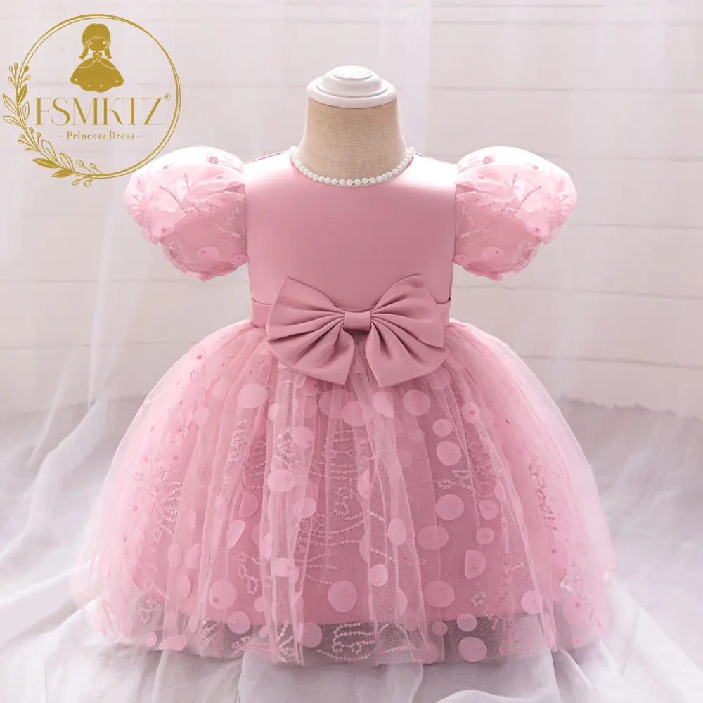 FSMKTZ Pretty Pink Baby Girls Formal Birthday Dress For Little Girls Flower Summer Dress Toddler Girls Dresses
