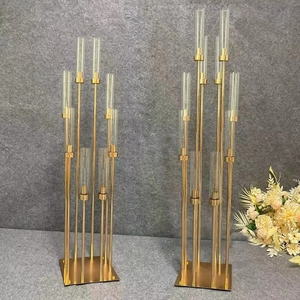 Vente en gros 8 10 bras <span class=keywords><strong>verre</strong></span>/Pvc Tube bougeoir décoration de mariage or métal candélabre pièce maîtresse - Product Image 5