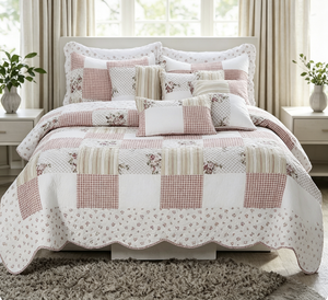 B&amp;B <strong>Kingsize</strong> Bedding Set Beautiful Floral Vintage Patchwork Quilt Reversible Bed Throw 100% Cotton Bedroom Decor + 2 Pillow Sham - Product Image 4