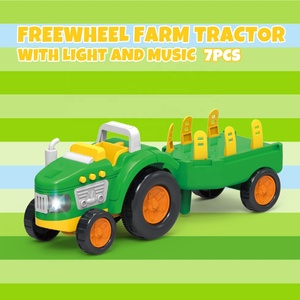 Tracteur agricole jouets avec lumière et musique roue libre tracteur coulissant voiture dessin animé ferme jeu ensemble avec accessoires 7 pièces - Product Image 2