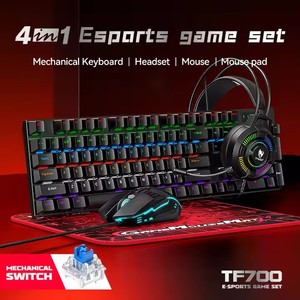T-WOLF Tf700 Có Dây RGB <span class=keywords><strong>Backlit</strong></span> Esport Trò Chơi Cơ Khí 4in1 Bộ Bao Gồm Chuột Tai Nghe Mousepad Màu Xanh Lá Cây Thiết Bị Chuyển Mạch Cho Máy Tính Để Bàn Người Dùng - Product Image 2
