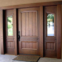 Customize American Style Exterior Timber Door With Sidelight for Houses Villas