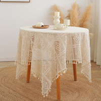 Nappe ronde en polyester à dentelle creuse pastorale pour mariage, fête, hôtels, couverture de table, blanche, salle à manger