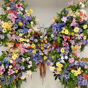 Monet jardín estilo elegante Floral ventana puerta <span class=keywords><strong>cabeza</strong></span> decoración grande púrpura azul mariposa Fondo flores simuladas para la belleza - Product Image 1