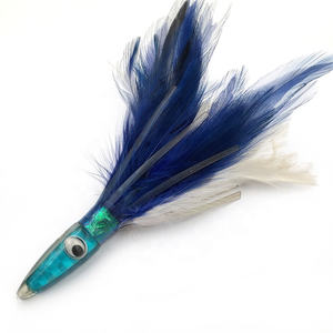 Suministro del fabricante 6in 40g cabeza de resina falda de plumas reales pesca señuelo de calamar suave - Product Image 3