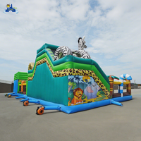Terrain de jeu gonflable géant Safari Jungle Slide Obstacle Course Bounce House for Kids Outdoor Commercial Amusement Park Games