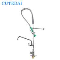 Robinet de cuisine commercial contemporain en laiton chromé à un trou, hauteur 47 pouces, avec douchette extractible pour pré-rinçage, montage sur plan de travail, pour restaurant