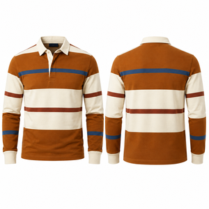 Camisas Polo Manga Larga Men Retro Stripe Rugby Polo Shirt Cotton Jersey Relaxed Fit Contrast Collar Casual Sportswear <b>Top</b> - Product Image 2