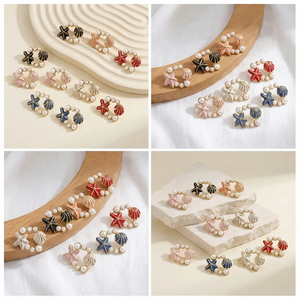 Boucles d'oreilles élégantes de style océanique en acier inoxydable 304 plaqué or avec perles acryliques en forme d'étoile de mer et de coquillage, bijoux fantaisie - Product Image 2