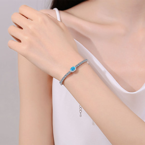 1ct Taille Ovale 2.4ct Bleu Moissanite Diamant S925 Sterling Silver Fine Jewelry Bracelet Plaqué Rhodium Femmes Fiançailles - Product Image 2