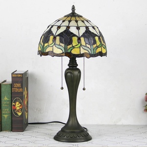 Longhuijing Wholesale 12-Inch Baroque Dome Stained Glass Tiffany Style LED <b>Table</b> <b>Lamp</b> with Resin <b>Base</b> Simple & Flexible Design - Product Image 4