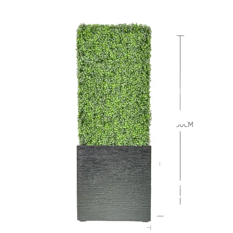 Best Price H59"*W10"*L22" Faux Foliage Boxwood Hedge Tall Topiary with Black Fiberglass Planter Box for Home decoration