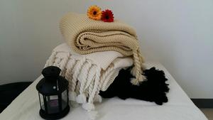 Ma thuật màu xanh lá cây mềm không khuyết tật 100% Acrylic thang đan trắng ghế sofa kẻ sọc ném chăn - Product Image 3