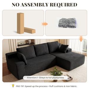 <span class=keywords><strong>Divano</strong></span> componibile senza struttura in osso per appartamento, <span class=keywords><strong>nero</strong></span>, con chaise longue a destra, a forma di L, in memory foam, seduta profonda, per <span class=keywords><strong>soggiorno</strong></span> - Product Image 3