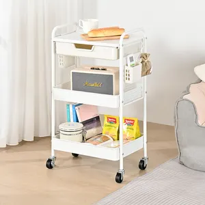 Oem Odm 3 Tier Rolling Supplies Kitchen Organizer Trolley Pegboard Storage Cart With Drawer