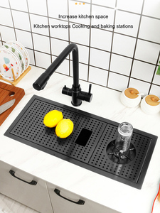 Lavello da <span class=keywords><strong>cucina</strong></span> a incasso singolo in acciaio inox 304 nero nano spazzolato, di piccole dimensioni, con copertura per bar/balcone - Product Image 4