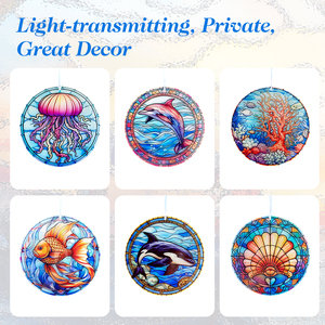 Customized Whale Lovers Holiday Ornament Ocean Creatures Suncatcher <b>Window</b> Hanging Stained Glass <b>Panel</b> - Product Image 2