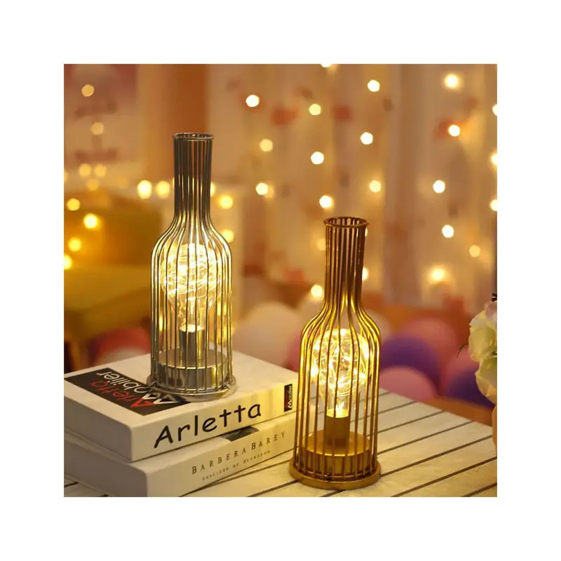 Hochwertige Hot Sale Copper Draht lampen Aushöhlen Glas lampe Led Weinflaschen leuchten Ging builders Eisen laterne Tisch leuchte