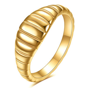 European American Fashion Minimalist 8MM Bread Stripe 18K Gold Stainless Steel <b>Ring</b> For Women Gift Jewelry - Product Image 3