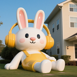 Estatua de conejito naranja de gran formato, ramo de flores, instalación de Arte de fibra de vidrio Feng Shui para regalo de negocios, centros cívicos, decoración de centro comercial - Product Image 5