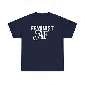 T-shirt Feminist AF blu navy unisex, maglietta casual con scritta - Product Image 1