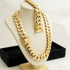 Collier ras du cou en gros, chaîne cubaine en or 18 carats personnalisée, chaîne cubaine Miami en or 24 carats, collier chaîne cubaine Miami 20 mm - Product Image 2