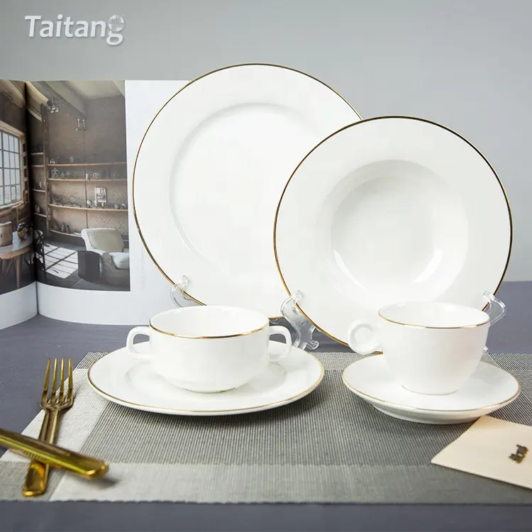 Ensemble de dîner en céramique Porcelaine Gold Rim Decor Dinner Plate Sets Vaisselle