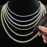 Collier tennis en moissanite couleur D VVS1 pour hommes et femmes, en argent sterling S925, chaîne à maillons sertie de diamants, testée au diamant, certifiée GRA