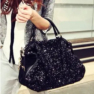 Wholesale fashion women's dumpling shoulder diagonal cross handbag women black sequins bags