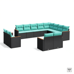 Ensemble de canapés de patio en polyrotin noir, 12 pièces avec coussins, meubles d'extérieur, design contemporain et moderne - Product Image 1