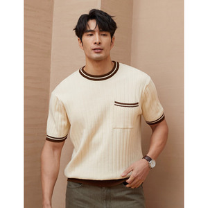 Nouveau <span class=keywords><strong>T</strong></span>-<span class=keywords><strong>shirt</strong></span> d'é<span class=keywords><strong>t</strong></span>é à manches courtes en maille pour <span class=keywords><strong>homme</strong></span>, <span class=keywords><strong>coupe</strong></span> <span class=keywords><strong>ajustée</strong></span> avec poche, style décontracté et respirant - Product Image 1
