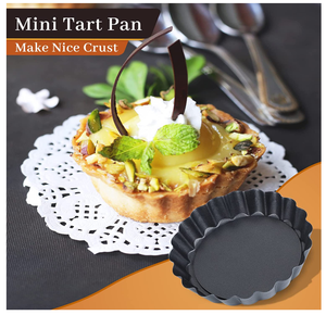 Petit Moule à Tarte de 4 Pouces, <span class=keywords><strong>Mini</strong></span> Moule à <span class=keywords><strong>Quiche</strong></span> avec Fond Amovible, Moule à Tourte, Ensemble de Pâtisserie Réutilisable en Acier Carbone pour Four - Product Image 5