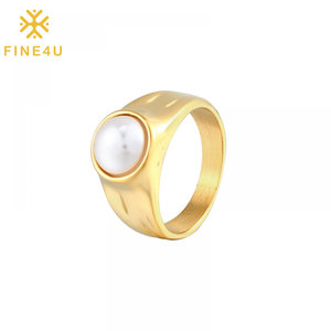 Bague en acier inoxydable plaqué or 14 carats avec perle sertie, étanche, pour <span class=keywords><strong>femme</strong></span>, vente en gros - Product Image 1