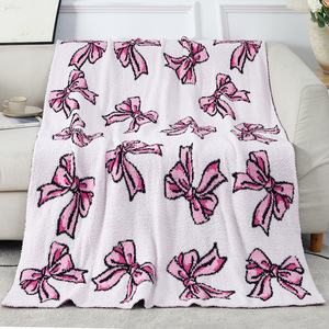 New Bow Series Knitted Sofa Microfiber Half Fleece Blanket - Product Image 5