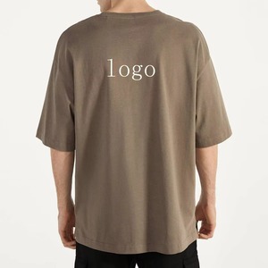 Camiseta de hombre extragrande con logo personalizado, manga corta, cuello redondo, color liso, estilo casual, de algodón, con logo frontal, efecto lavado ácido. - Product Image 5
