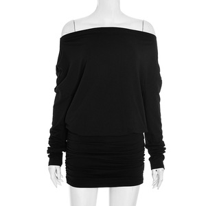 Abiti Corti da Donna Casual con Spalla Asimmetrica e Maniche Lunghe, Tinta Unita, Tendenza 2026 - Product Image 5