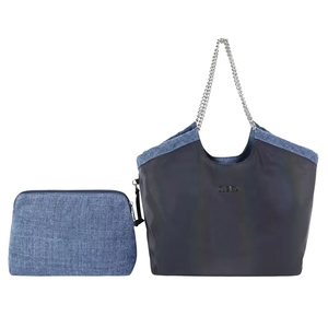 Large Capacity Denim Tote <b>Bag</b> Solid Color Shoulder <b>Bag</b> Eco-friendly Button Closure All Seasons Daily Use - Product Image 5